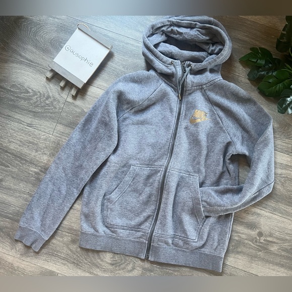 Rare! Nike rally jogger (xs) & zip hoodie (s) set Heathered grey & metallic gold - Picture 3 of 16
